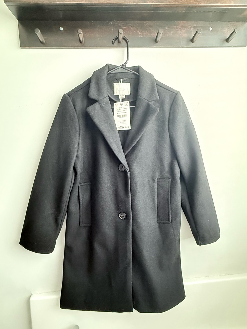 Zara GIRLS Black Single-Breasted Pea Coat
